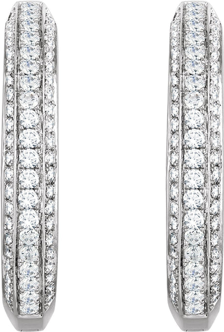 14K White Gold 3/4 CTW Natural Diamond Hinged Hoop Earrings