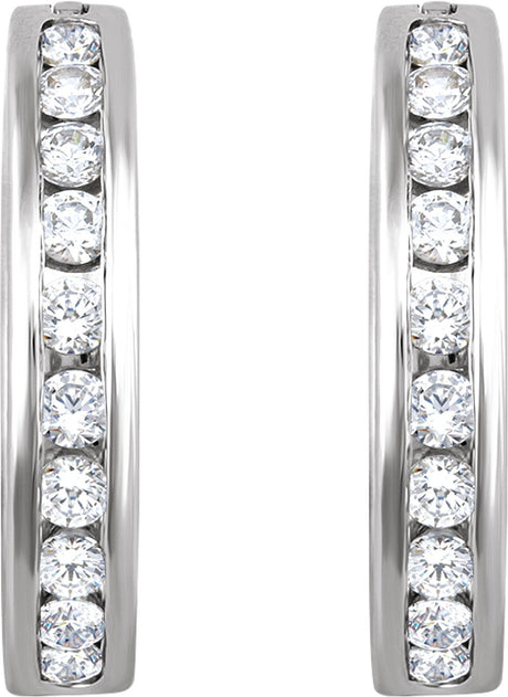 14K White 1/2 CTW Natural Diamond Channel-Set 16.5 mm Hoop Earrings