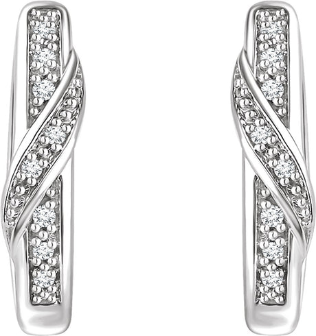 14K White .05 CTW Natural Diamond 14.8 mm Hoop Earrings