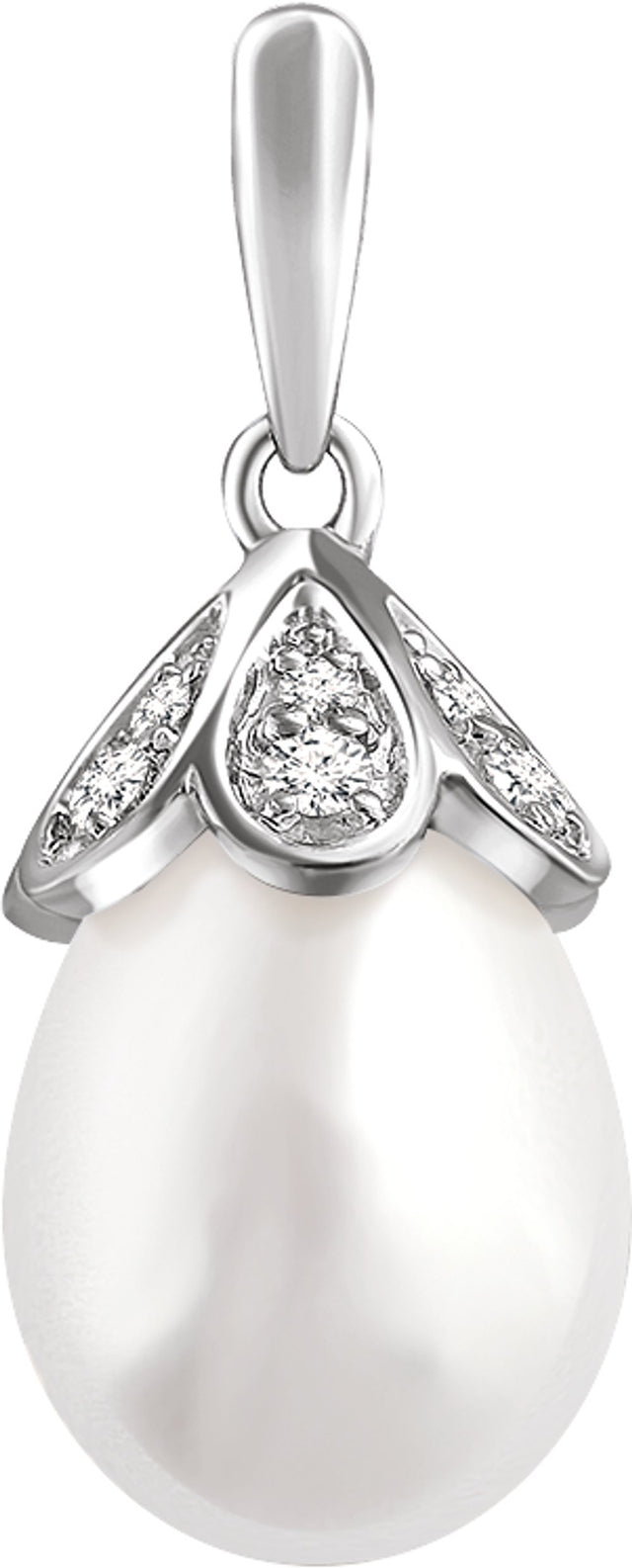 14K White Gold Cultured White Freshwater Pearl & 1/8 CTW Natural Diamond Pendant  