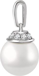 14K White Gold Cultured White Freshwater Pearl & .08 CTW Natural Diamond Pendant   