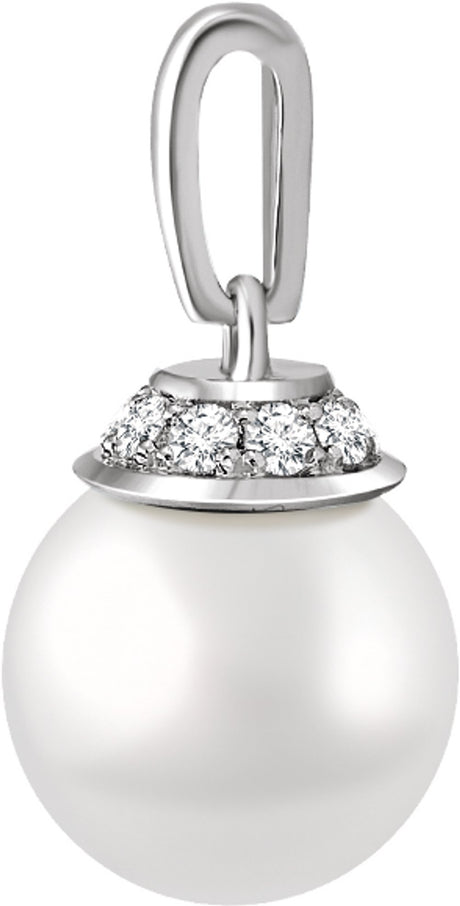 14K White Gold Cultured White Freshwater Pearl & .08 CTW Natural Diamond Pendant   