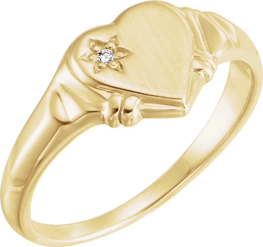 14K Yellow .01 CT Natural Diamond Heart Ring