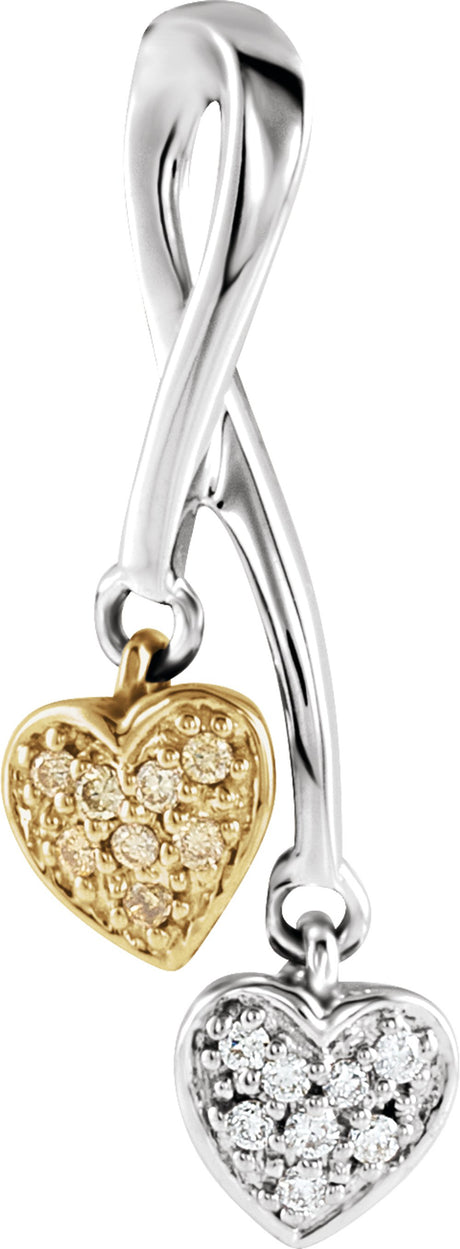 14K White/Yellow Gold .08 CTW Natural Diamond Double Heart Pendant  