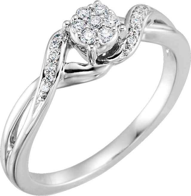 10K White 1/8 CTW Natural Diamond Cluster Promise Ring