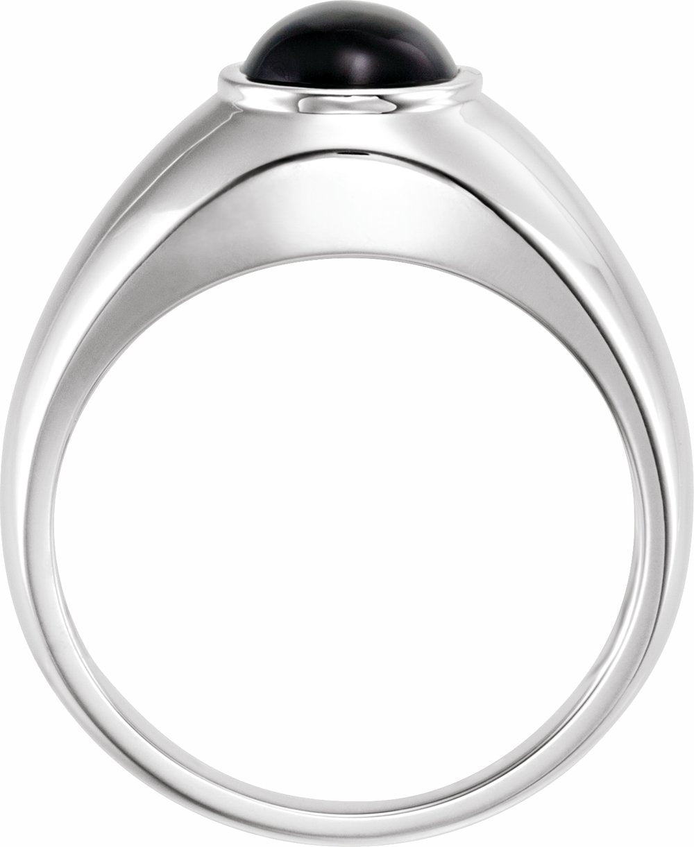 14K White Natural Black Onyx Bezel-Set Ring