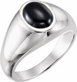 14K White Natural Black Onyx Bezel-Set Ring