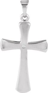 14K White .005 CT Natural Diamond Cross Pendant