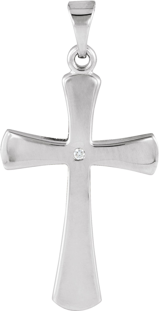 14K White .005 CT Natural Diamond Cross Pendant