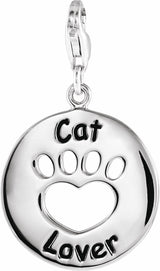 Sterling Silver Heart U Back™ Cat Lover Paw Charm  