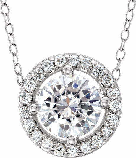 14K White 5 mm Forever One™ Colorless Lab-Grown Moissanite & .05 CTW Natural Diamond 16-18" Necklace