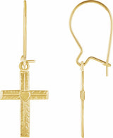 14K Yellow Heart & Cross Earrings