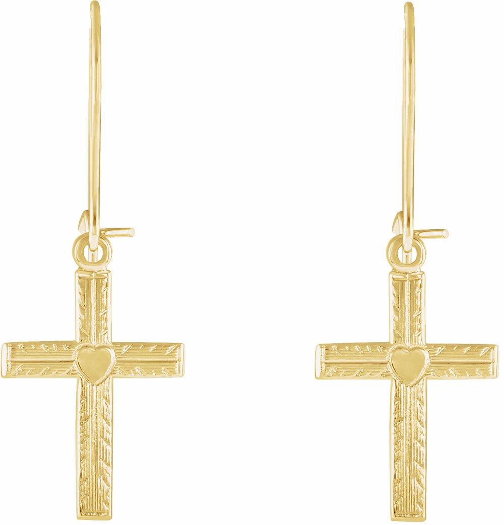 14K Yellow Heart & Cross Earrings