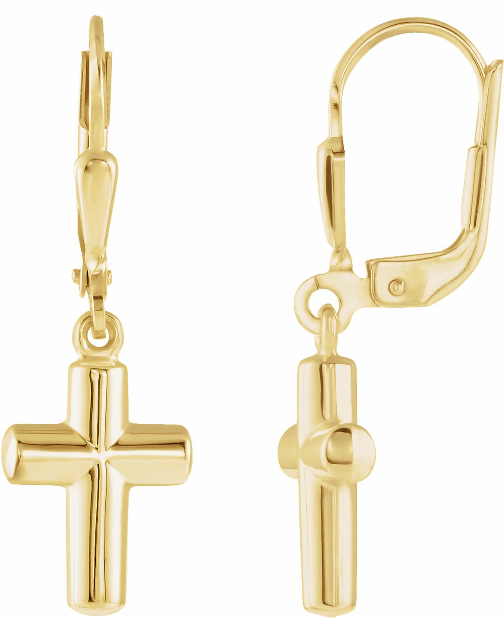 14K Yellow Cross Lever Back Earrings