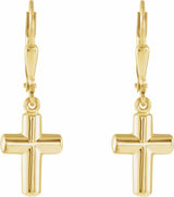 14K Yellow Cross Lever Back Earrings