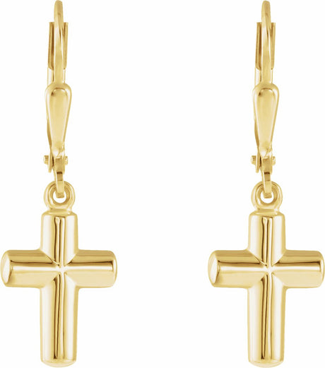 14K Yellow Cross Lever Back Earrings