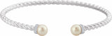 14K White Gold Cultured White Freshwater Pearl & 1/10 CTW Natural Diamond Cuff 7" Bracelet
