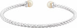 14K White Gold Cultured White Freshwater Pearl & 1/10 CTW Natural Diamond Cuff 7" Bracelet