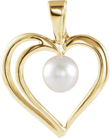 14K Yellow Cultured White Akoya Pearl Heart Pendant 