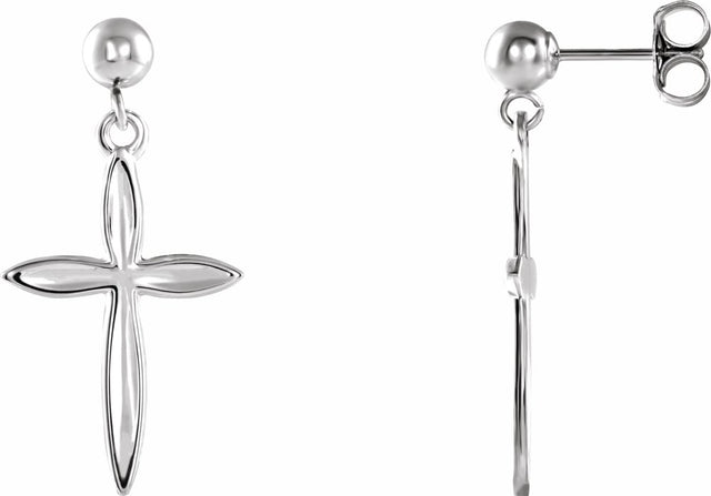 14K White Cross & Ball Earrings 