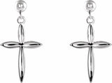 14K White Cross & Ball Earrings