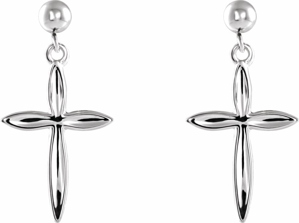 14K White Cross & Ball Earrings