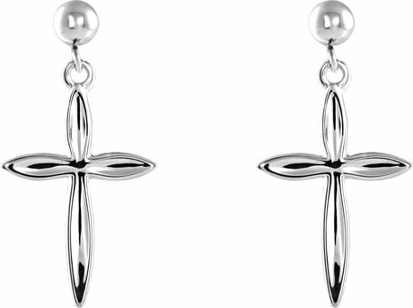 14K White Cross & Ball Earrings