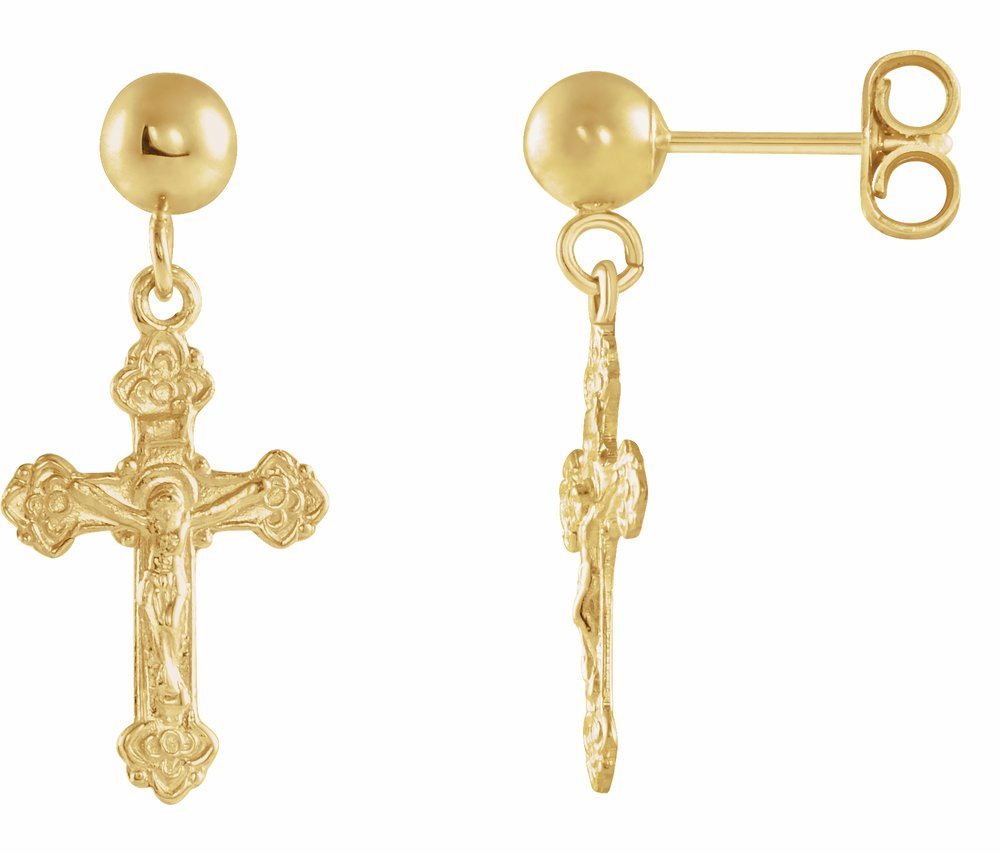 14K Yellow 13x9 mm Crucifix Earrings