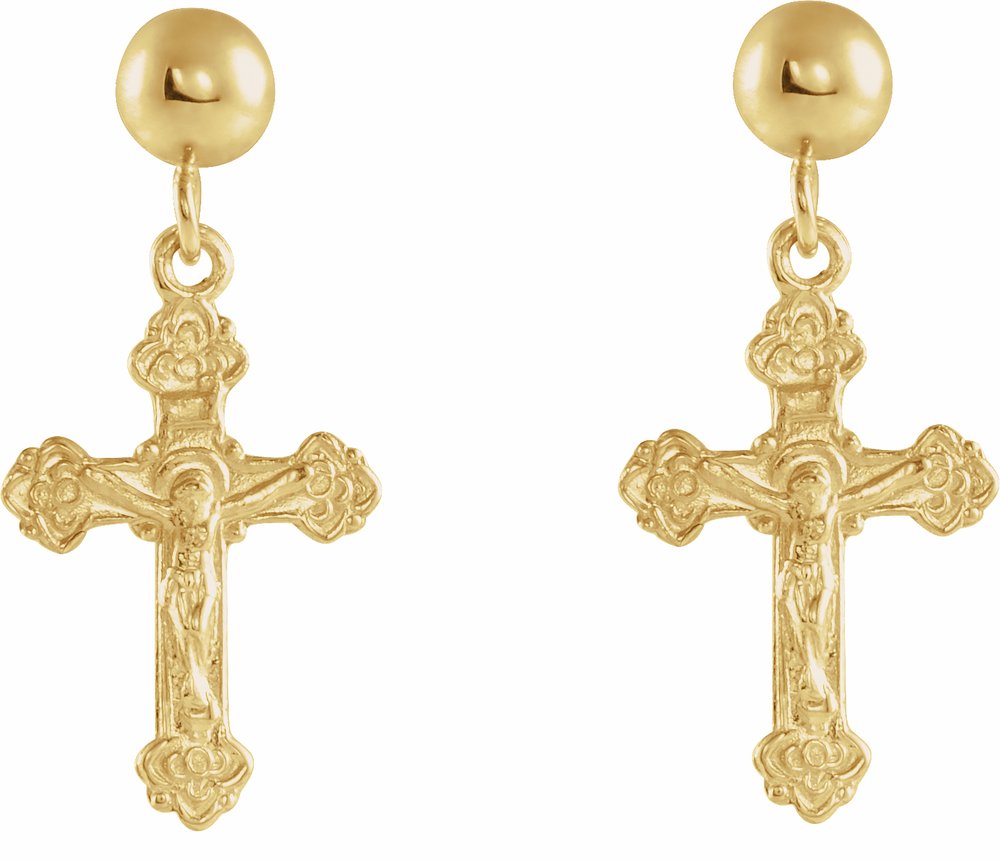 14K Yellow 13x9 mm Crucifix Earrings