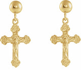 14K Yellow 13x9 mm Crucifix Earrings