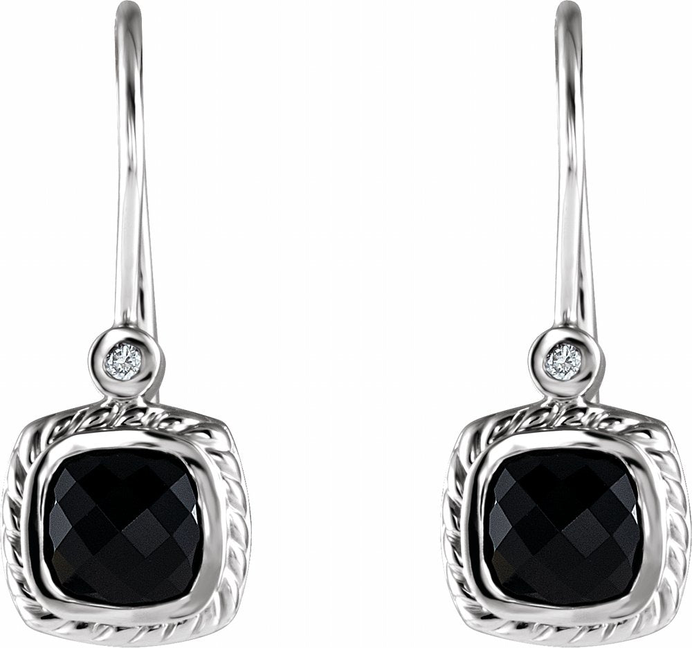 14K White Natural Black Onyx & .03 CTW Natural Diamond Earrings