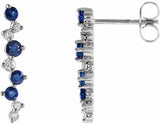 14K White Natural Blue Sapphire & 1/10 CTW Natural Diamond Earrings