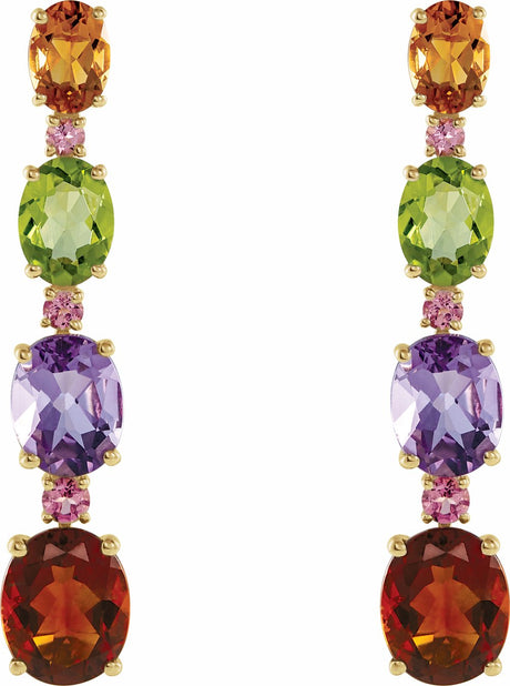 14K Yellow Natural Multi-Gemstone Earrings