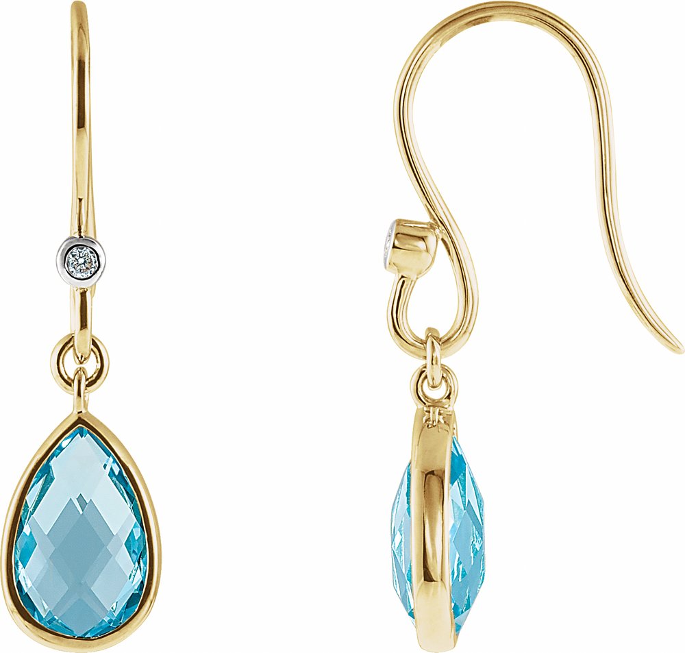 14K Yellow Natural Swiss Blue Topaz & .02 CTW Natural Diamond Earrings