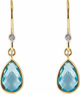 14K Yellow Natural Swiss Blue Topaz & .02 CTW Natural Diamond Earrings