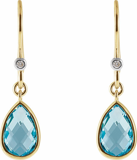 14K Yellow Natural Swiss Blue Topaz & .02 CTW Natural Diamond Earrings