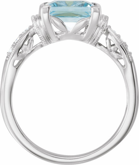 14K White Natural Aquamarine & 1/8 CTW Natural Diamond Ring