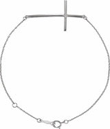 14K White Gold .025 CT Natural Diamond Sideways Cross 7-8" Bracelet