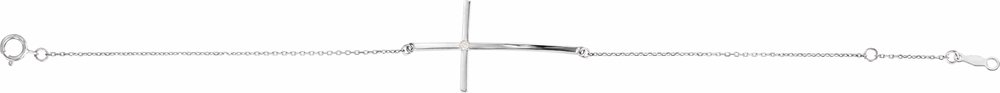 14K White Gold .025 CT Natural Diamond Sideways Cross 7-8" Bracelet