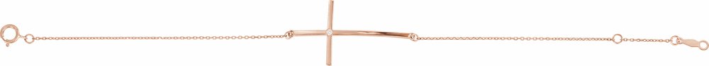 14K Rose .025 CT Natural Diamond Sideways Cross 7-8" Bracelet