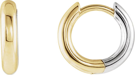 14K Yellow/White Gold Hinged 12 mm Hoop Earrings