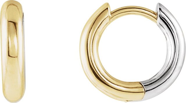 14K Yellow/White Gold Hinged 12 mm Hoop Earrings