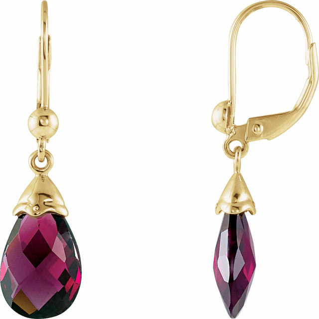 14K Yellow Briolette Natural Brazilian Garnet Earrings