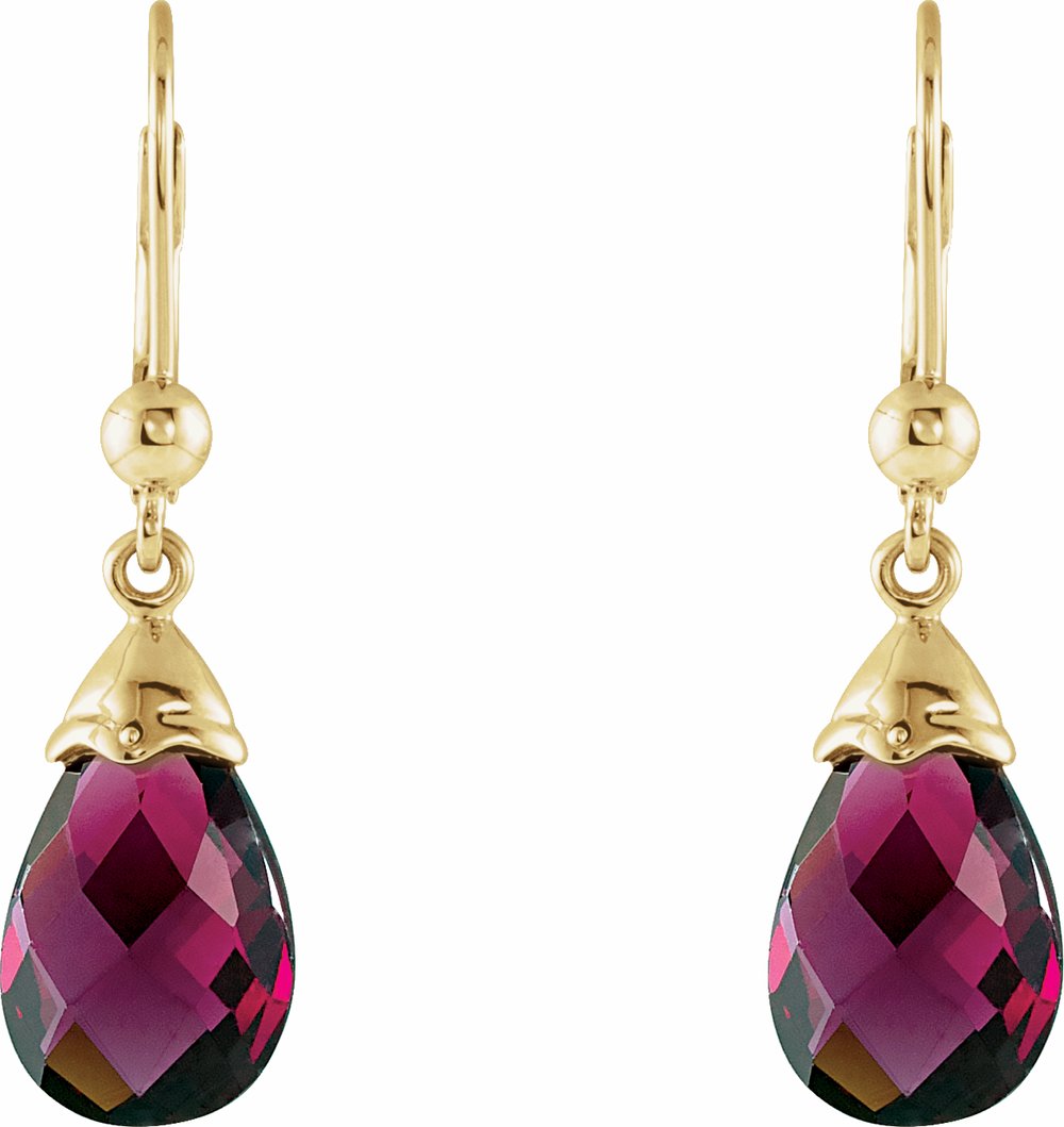 14K Yellow Briolette Natural Brazilian Garnet Earrings