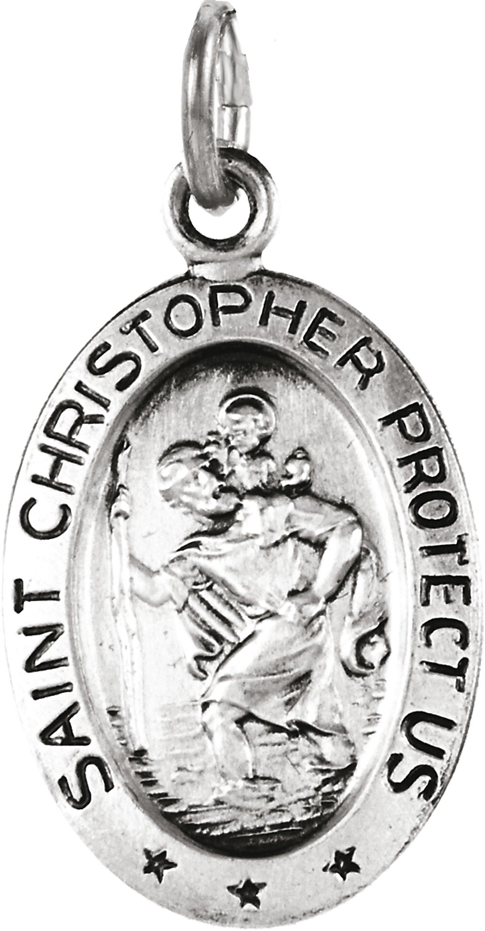 14K White 15x11 mm Oval St. Christopher Medal