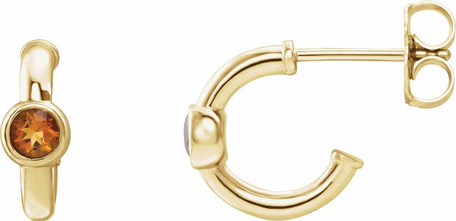 14K Yellow Natural Citrine Huggie Hoop Earrings