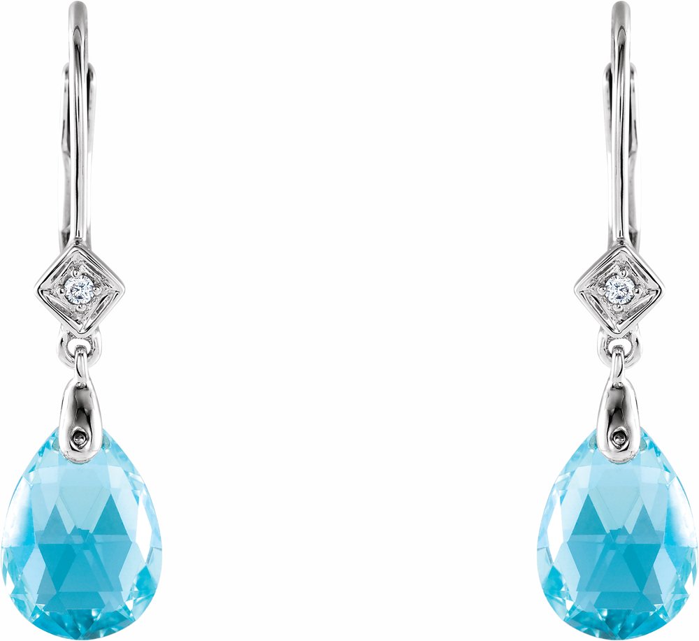 14K White  Natural Swiss Blue Topaz & .025 CTW Natural Diamond Earrings