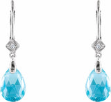 14K White  Natural Swiss Blue Topaz & .025 CTW Natural Diamond Earrings