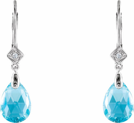 14K White  Natural Swiss Blue Topaz & .025 CTW Natural Diamond Earrings