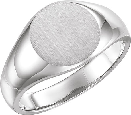 14K White Gold 13 mm Round Signet Ring